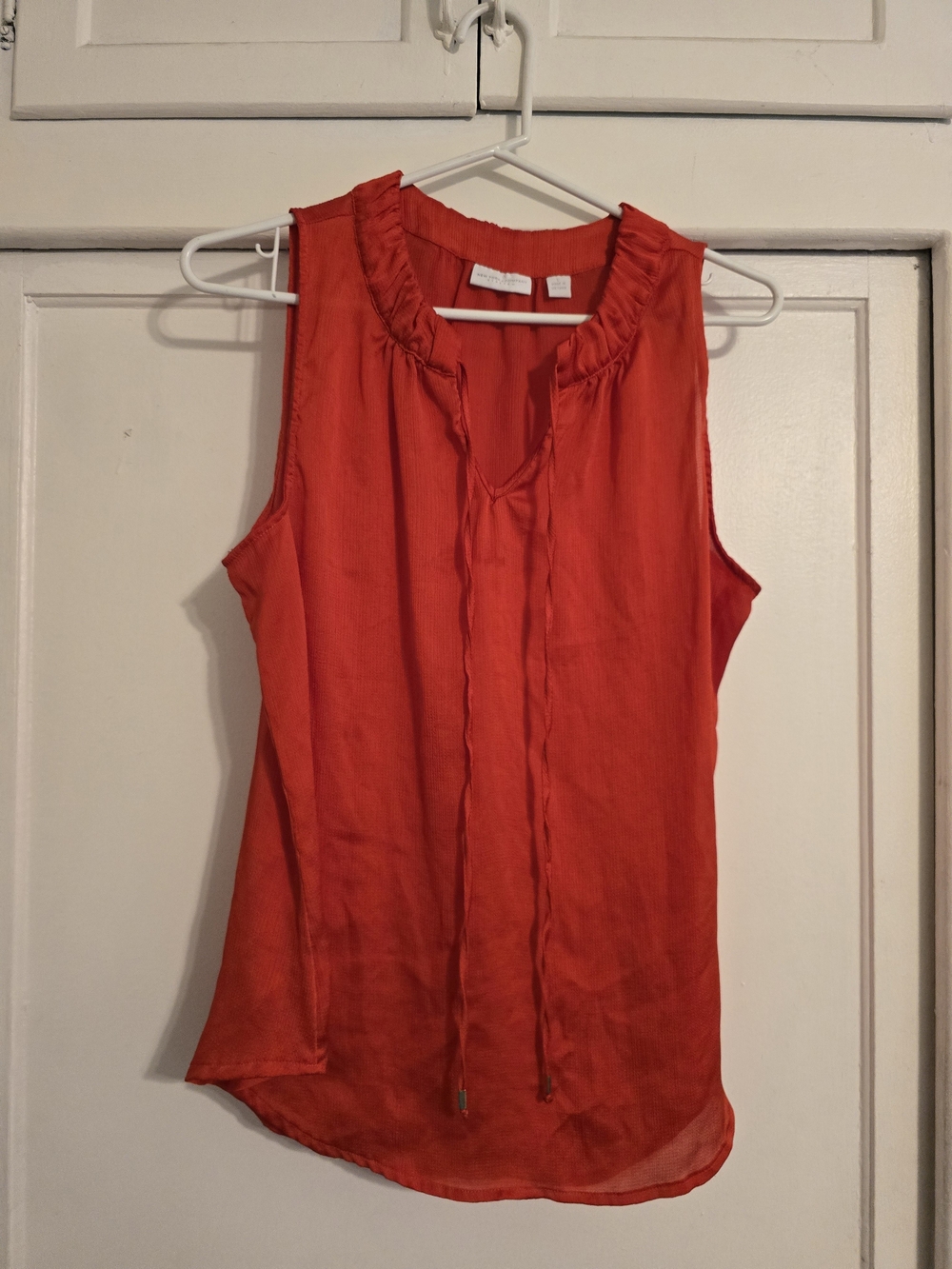 New York & Company Sleeveless Ruffle Tie-Neck Top - Red